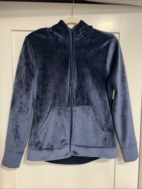 Plush Full-Zip Hoodie Sweater in Navy